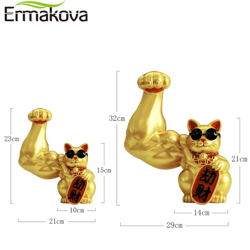 Фигурка кошки на удачу ERMAKOVA с мышцами Статуэтка из золотой смолы для гостиной