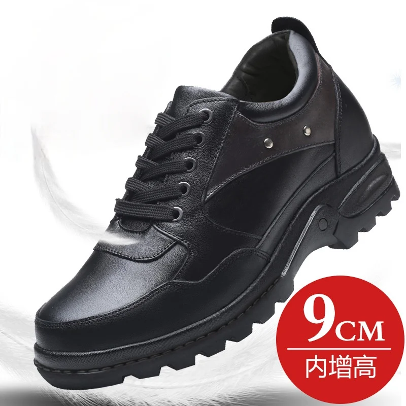 

100% Genuine Leather Height Increasing Elevator Shoes with Hidden Insole Elevated Men Taller 9 Cm Casual Shoes Elevator Sneakers