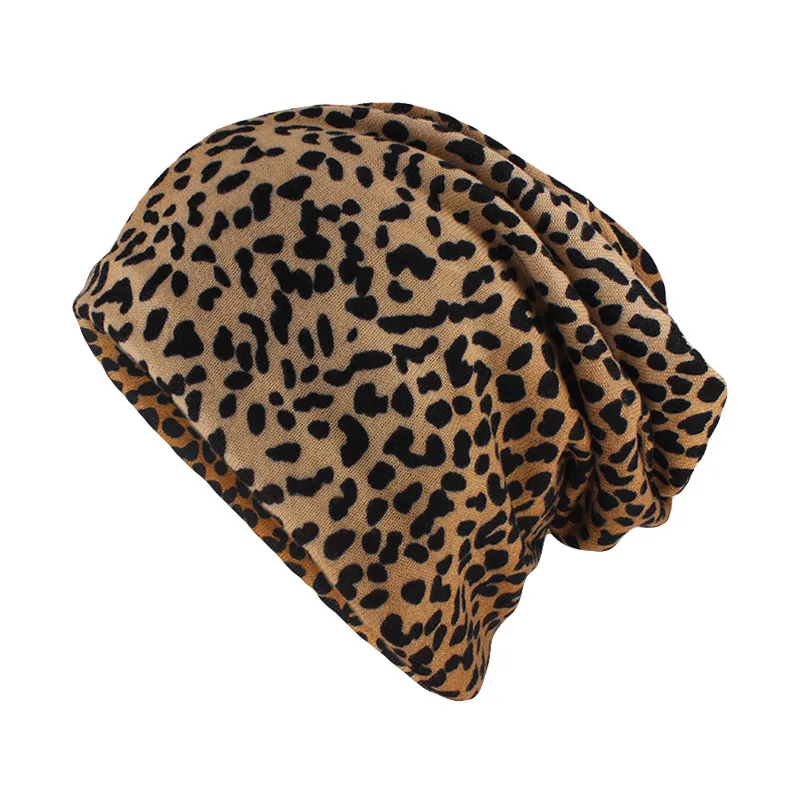 Miaoxi модная женская полосатая шапка, женские шапочки Skullies, повседневный полиэстеровый Леопардовый шарф, шапка, два использованных осенне-весенних теплых шапки