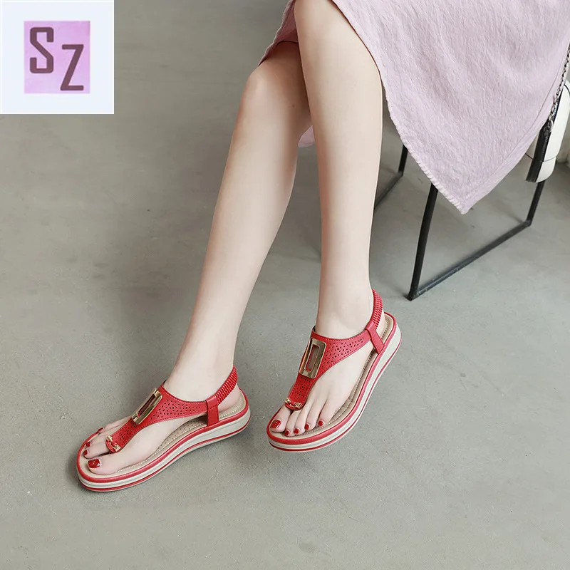 

Sandals new 2021 brand sandals designer female metal buckle laser line wedge heel fashion sandals for women
