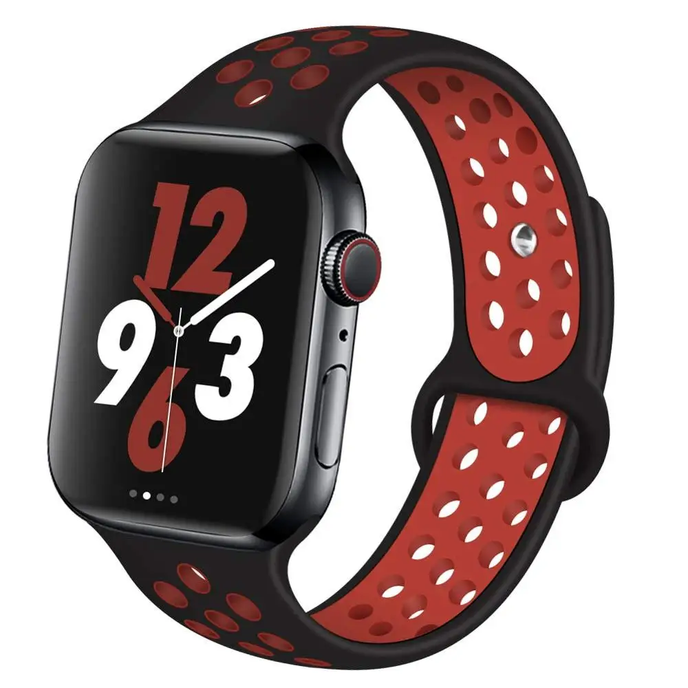 black red Спортивный силиконовый ремешок для Apple Watch, ремешок для часов Nike, 44 мм, 40 мм, 42 мм, 38 мм, два цвета, сменный ремешок для часов iWatch, серия 5, 4, 3, 2, 1 - Цвет ремешка: black red