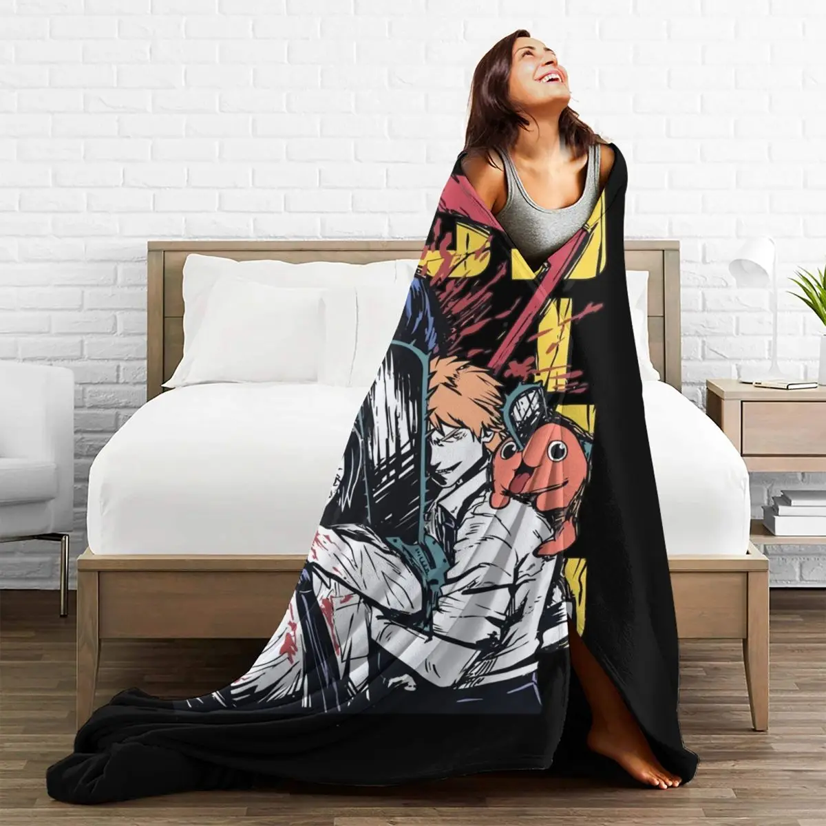 Одеяло мужское Фланелевое с принтом из аниме бензопила | Дом и сад