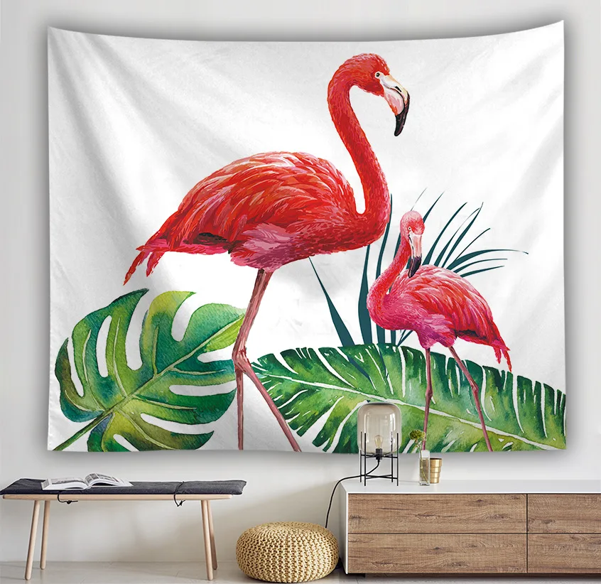 Настенный гобелен с рисунком фламинго тропические растения психоделические