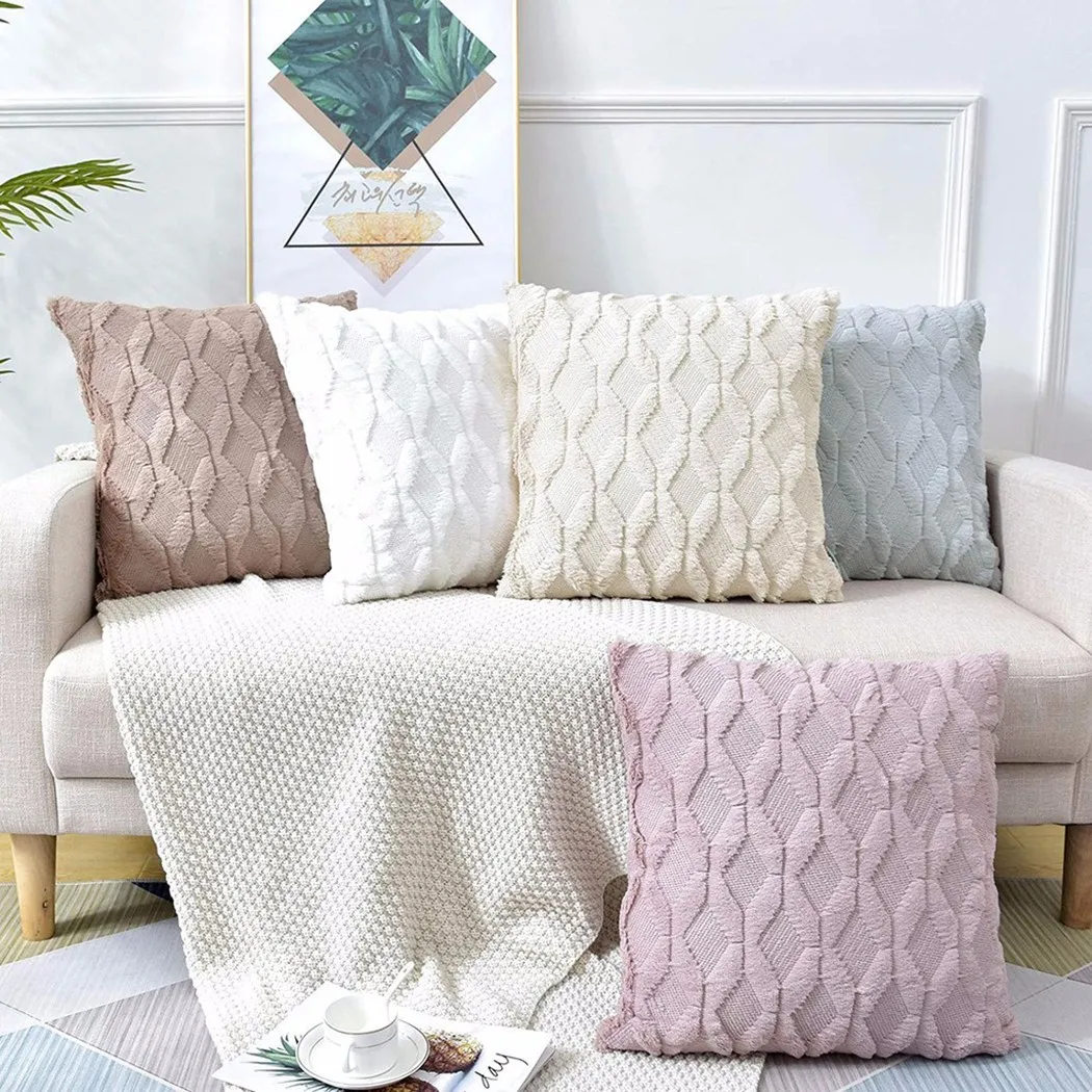 

Rhombus Plush Cuchion Covers 45x45cm Nordic Beige Pillow Cover Living Room Sofa Decoration Geometric Pillow Case Home Decor