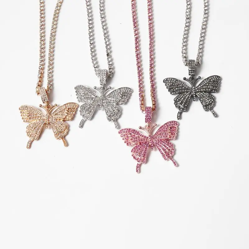 

Sparking Fully Iced Out Crystal Pave Butterfly Pendant Cubic Zircon 3D Butterfly Pendant Necklace Fashion Jewelry E15E
