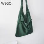 Сетчатая Сумка в стиле ретро, простая вязаная ручная сумочка на плечо, женский жилет, сумка-тоут из шерсти имбирного, желтого, коричневого, белого, темно-зеленого цветов