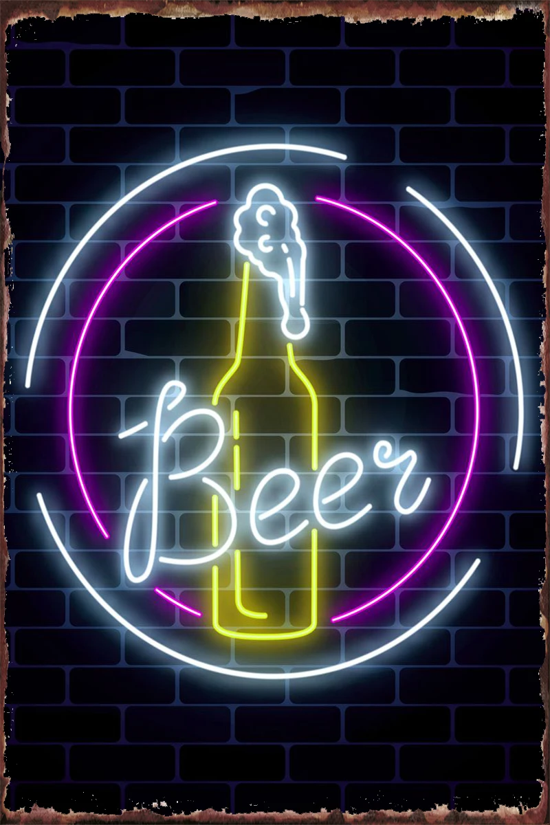

Beer Neon Retro Vintage Tin Plates Wall Decor Room Decoration Retro Vintage Metal Sign Tin Sign For Club Man Cave Cafe Pub Home