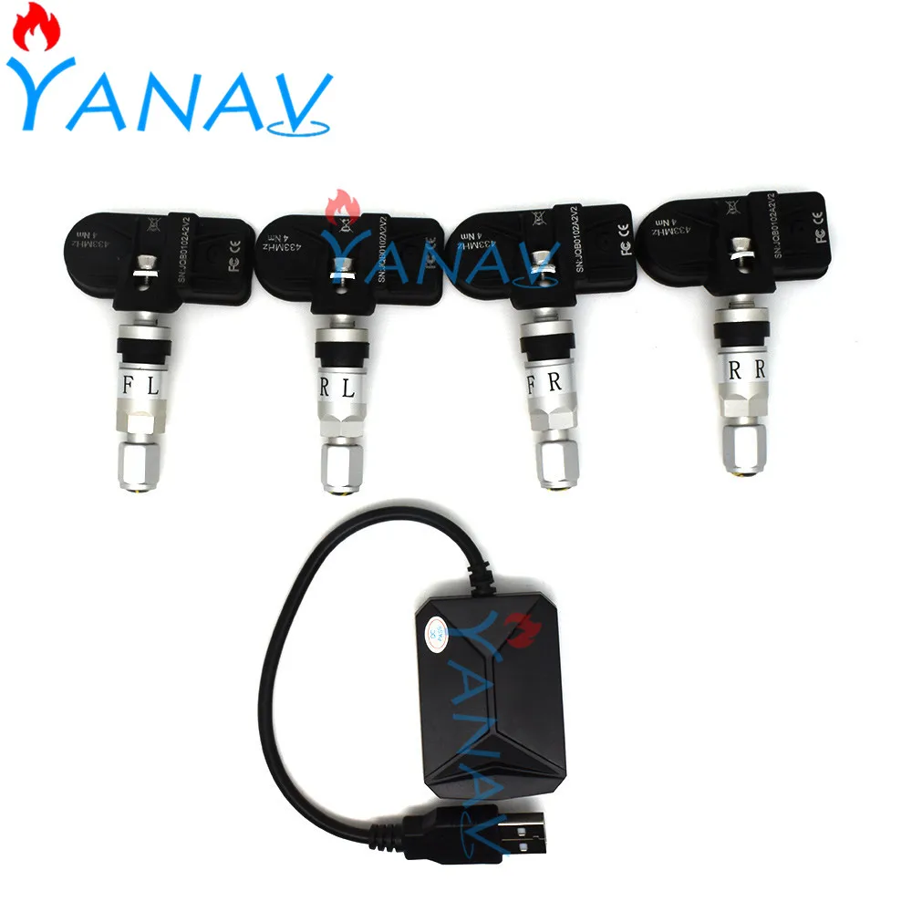 

External car tire pressure monitoring system shows 4 internal sensors USB spare tire pressure monitoring For Android navigation
