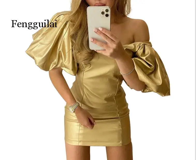 Золотое вечерние отражающее вечернее платье с рукавами фонариками женские