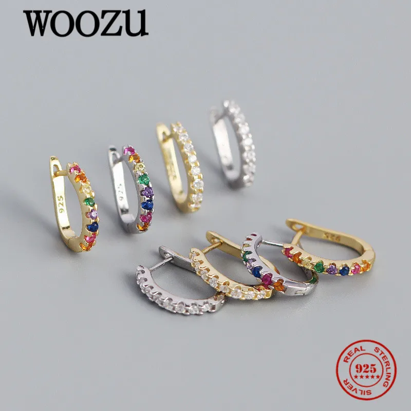 

WOOZU натуральная 925 стерлингового серебра минимализм проложить кристалл серьги-кольца с цирконом для женщин вечерние французский в стиле «Р...