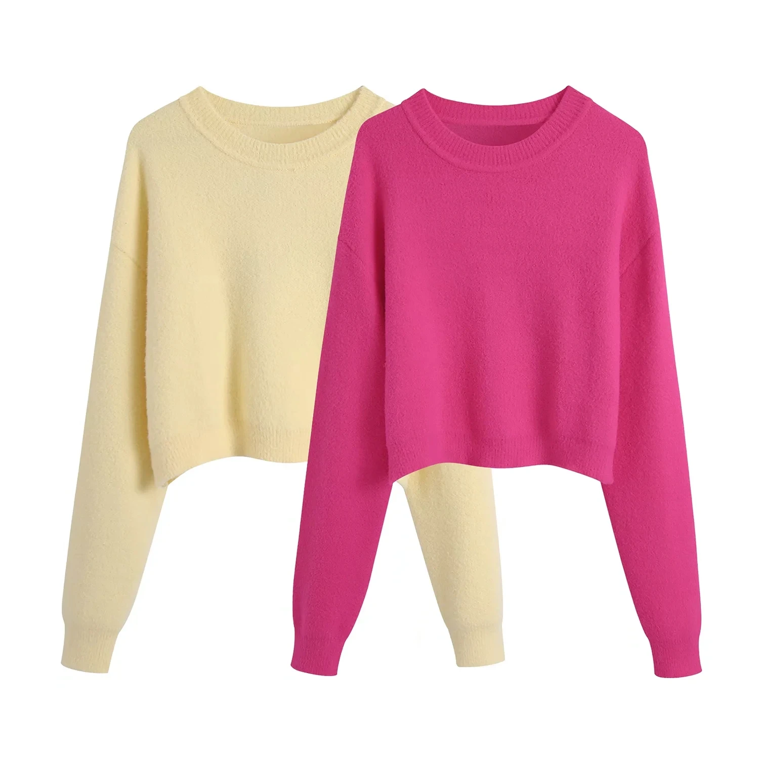 

Женский укороченный свитер Za, базовый Мягкий Вязаный пуловер с длинным рукавом и круглым вырезом, плотные теплые однотонные пуловеры, прост...