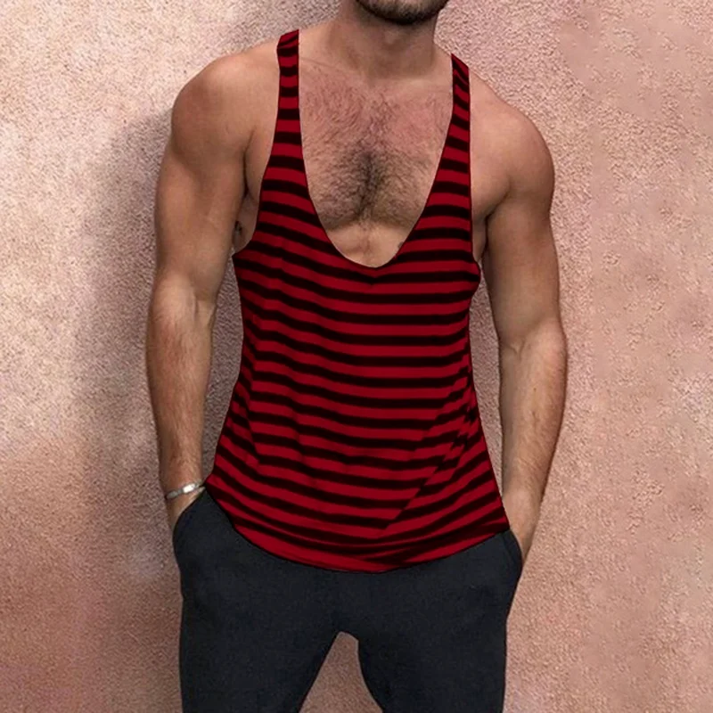 

Men Tank Tops Sleeveless Striped Tops Summer Muscle Outdoor Exercise Vest Hip Hop Style Shirt Casual Mens Clothing