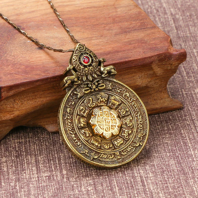 Винтажная латунная буддийская Тантра с восемью диаграммами бирка кулон-брелок