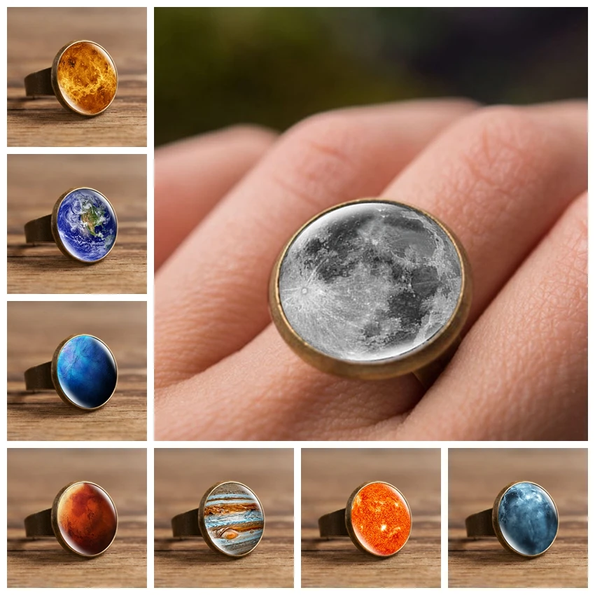 Женское кольцо с кабошонами на солнечной системе регулируемое палец для женщин и