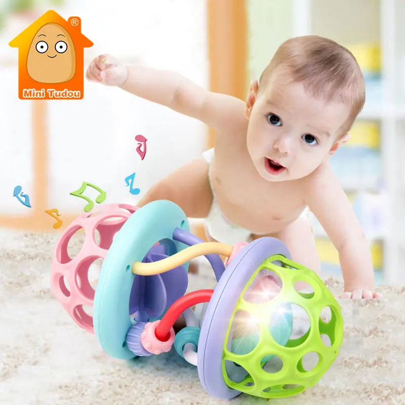 

Baby Soft Rattle Toy Cartoon Rubber Hollow Bead Game Shaking Bell Infant Flash Teether Hand Ball Educational Toy For Kids Gift