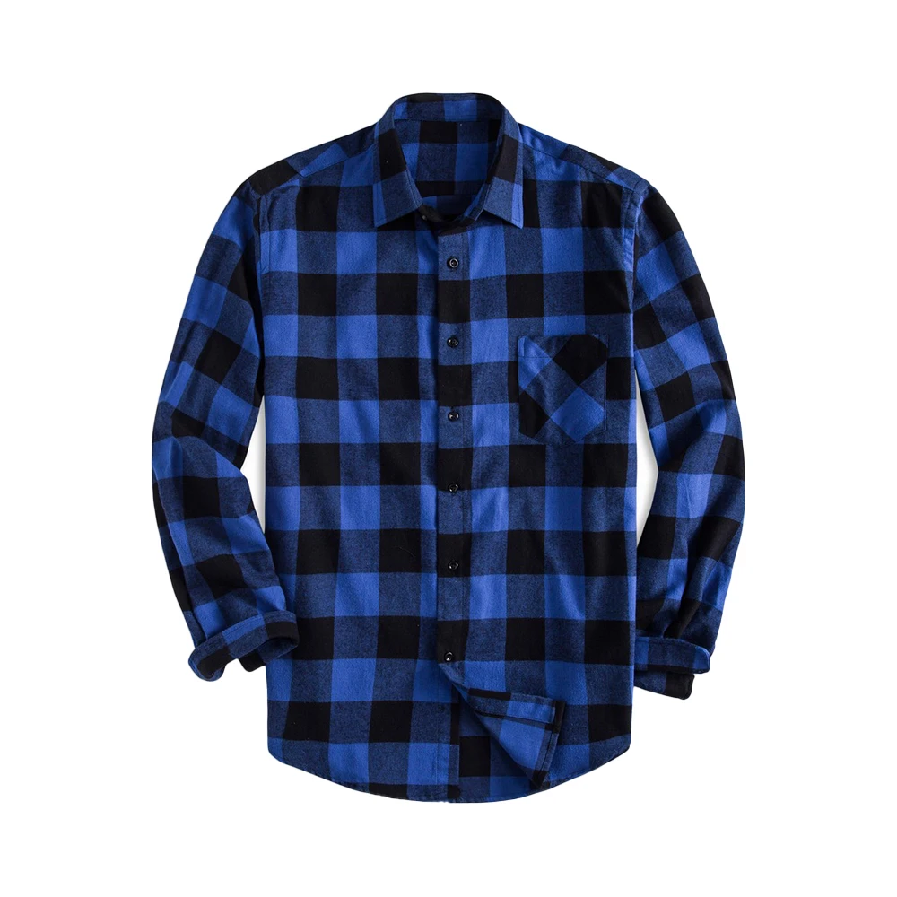 

Blue Autumn Winter Shirts Men's Casual Autumn Spring Pockets Long-Sleeved Blouse Plaid Shirt Youth Shirt Button Top Blouses