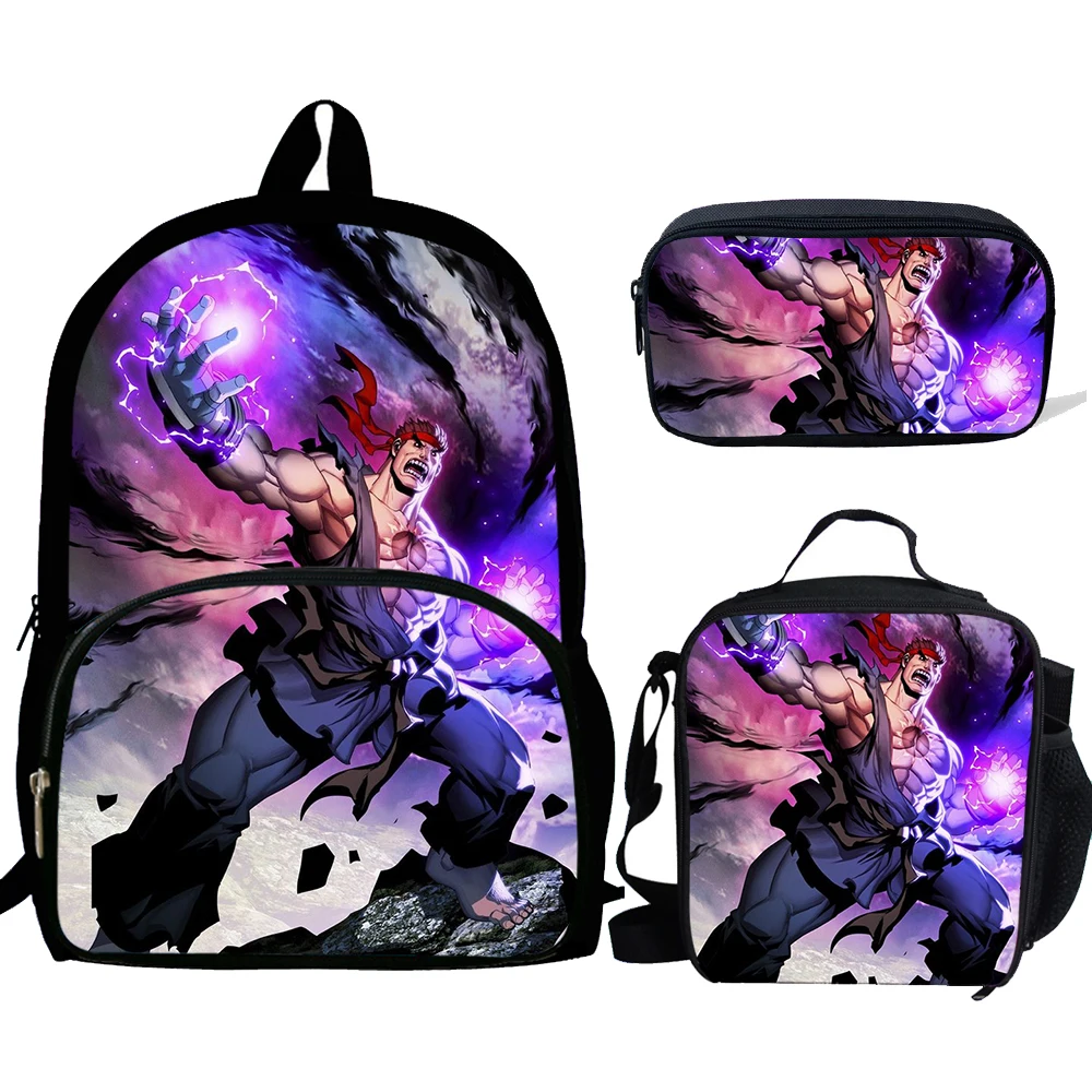 

3Pcs/Set Bakpack Students Schoolbags Pencil case Lunch Bags Hoshi Ryu Akuma Print Boys Girls To School BackpackB