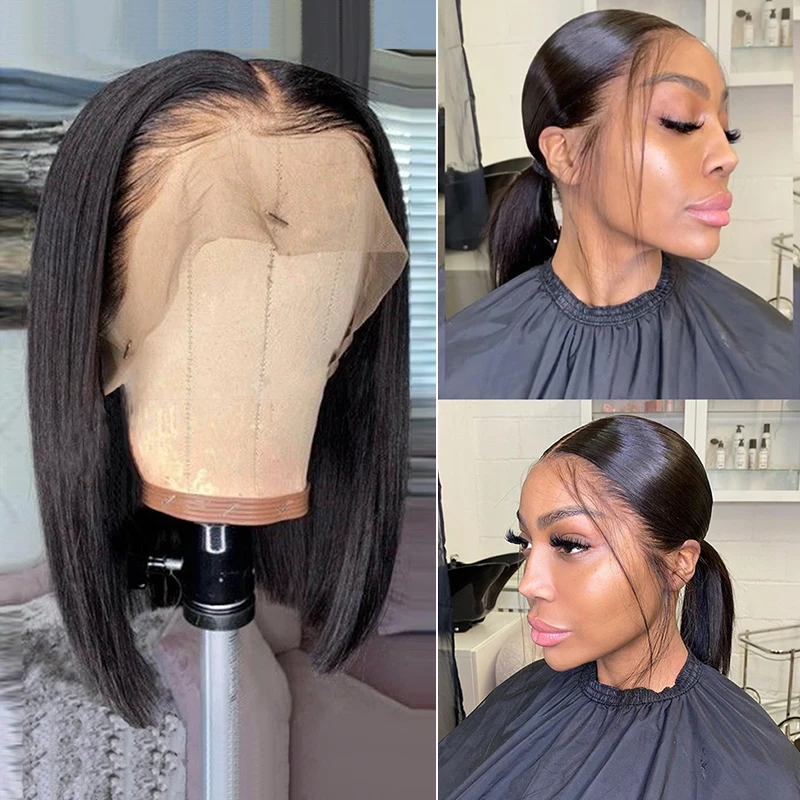 

Short Cut Bob Glueless Silky Straight Black 13x4Lace Front Human Hair Wig For Women With Babyhair Preplucked Brazilian Remy Soft