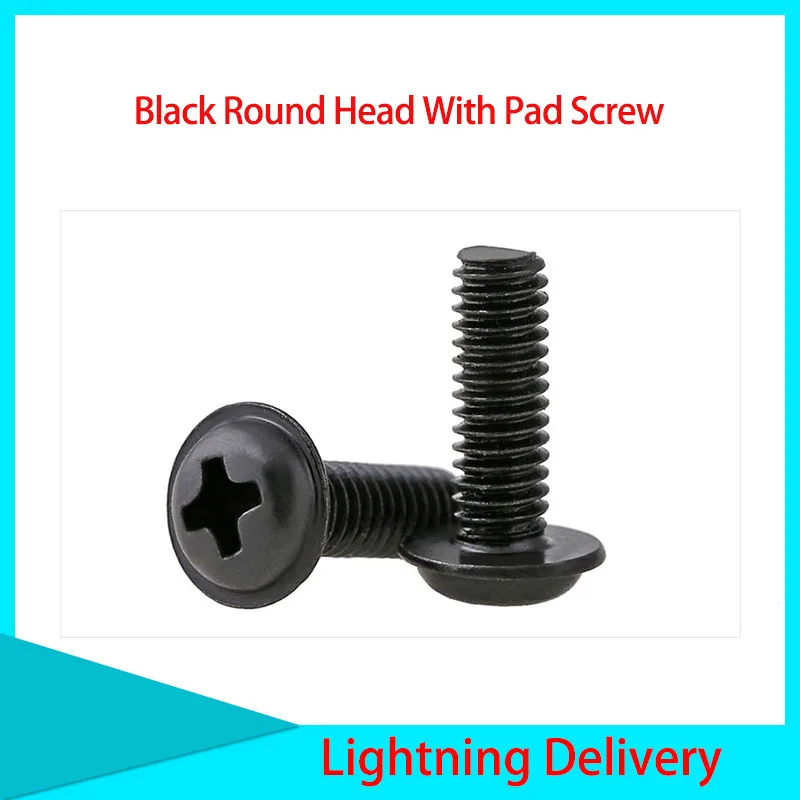 

500Pcs PWM Black Round Head With Pad Screw Black Zinc White Nickel M2 M2.5 M3 M4