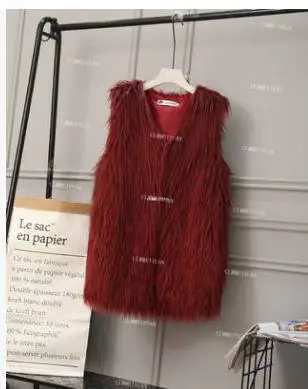 wine red Новинка S/3Xl женские длинные жилеты из искусственного меха зима-осень пушистые меховые куртки без рукавов с v-образным вырезом Модные жилеты из искусственного меха J3047 - Цвет: wine red