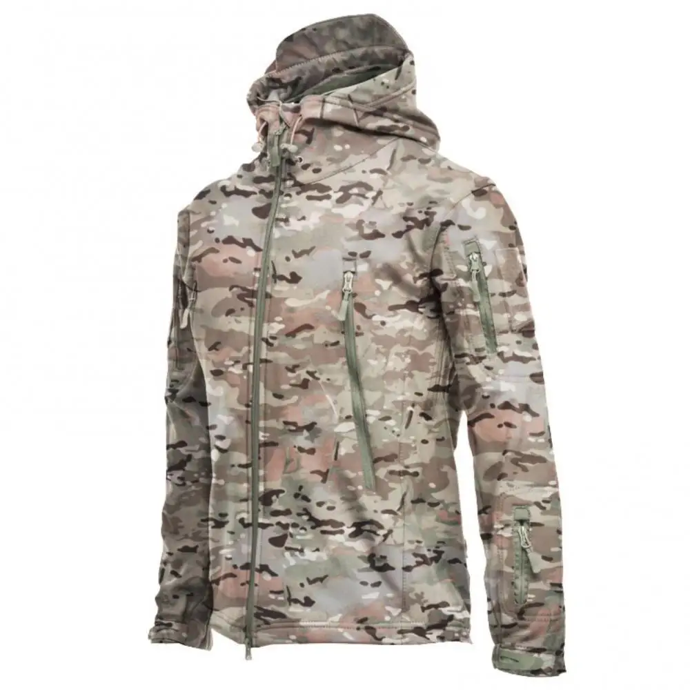 

Men Long Sleeve Camouflage Thick Zipper Windbreaker Windproof Hood Jacket Coat
