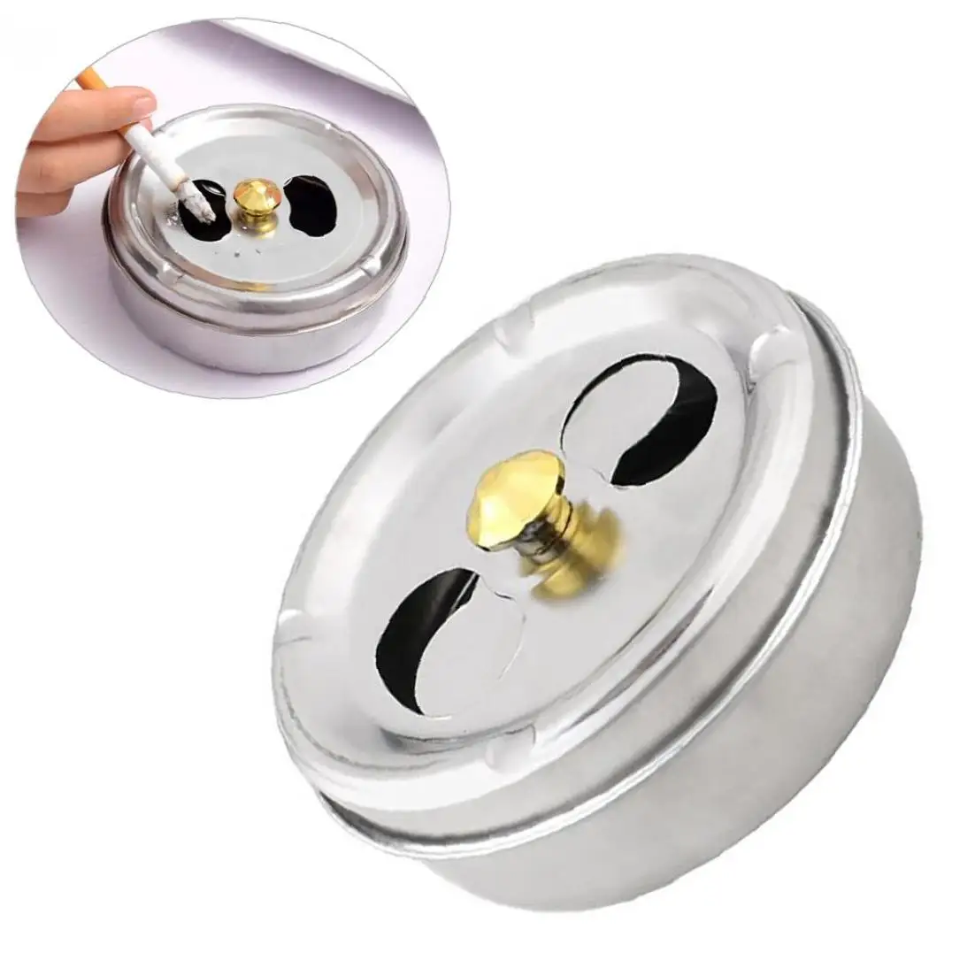 Круглая вращающаяся пепельница из нержавеющей стали с крышкой полностью