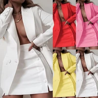 2021 new fashion blazer skirt sets 2 piece set women streetwear candy colour basic blazer sets coat shorts slim suit jacket