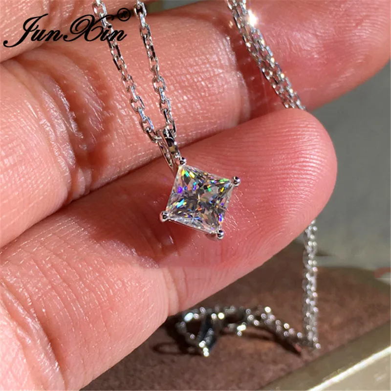 Милое ожерелье с подвеской из одного кристалла и камня для женщин белое золото