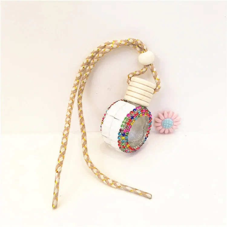 

8ml Diamond Glass Car Pendant Rhinestone Glass Car Hanging Perfume Empty Bottle 10PCS/LOT