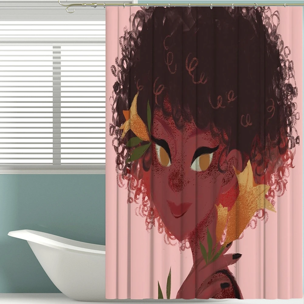 

Imixlot Cartoon African American Women Pattern Bathroom Shower Curtain 3D Printing Polyester Waterproof Shower Curtains