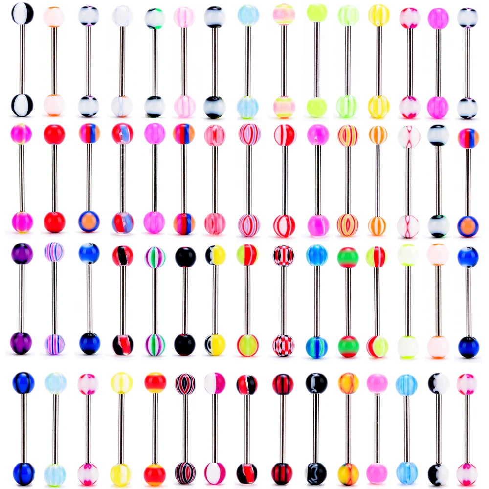 80X/SetColorful Нержавеющая сталь мяч пирсинг штанга для языка кольцо пупка Бар