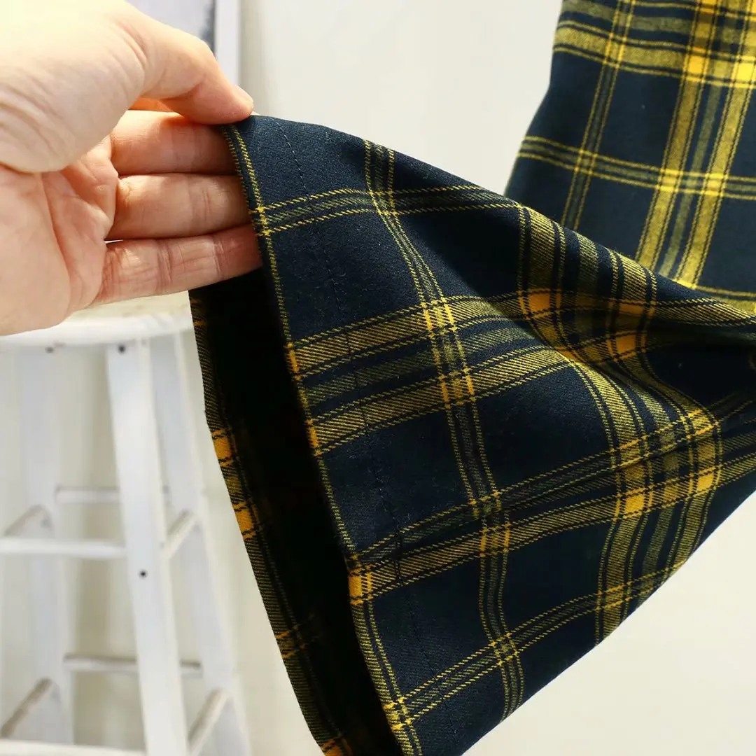 Клетчатые женские прямые брюки размера плюс повседневные с высокой талией весна