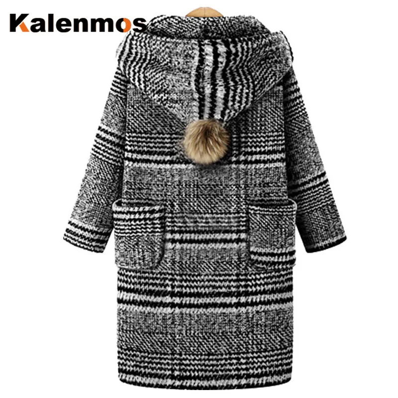 Женское длинное зимнее пальто в шотландскую клетку с капюшоном|Женские пальто| |