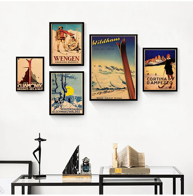 

Canada Ski in Alaska Canvas Painting Skiing Vintage Wall Kraft Posters Coated Wall Stickers Home Decoration Pictures Gift