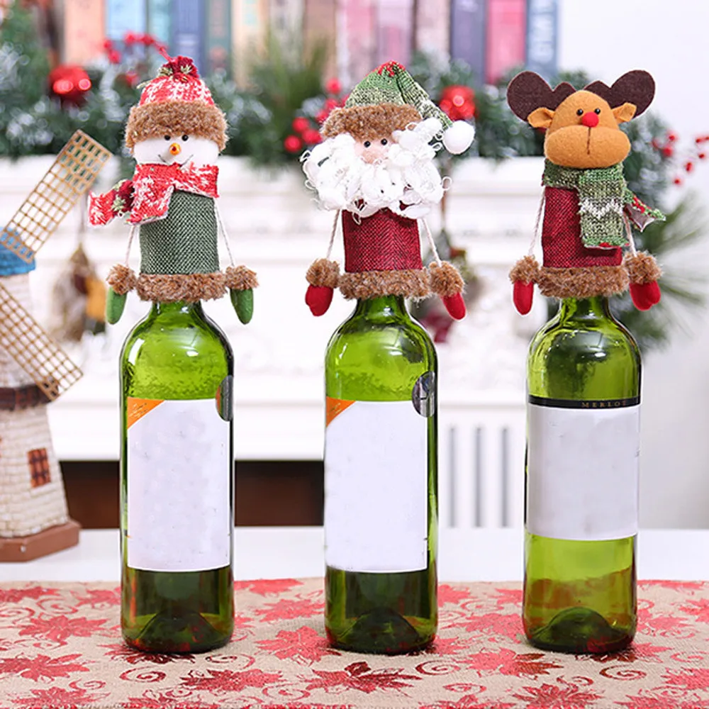 Рождественское украшение крышка бутылки вина набор Санта Клаус Снеговик олень