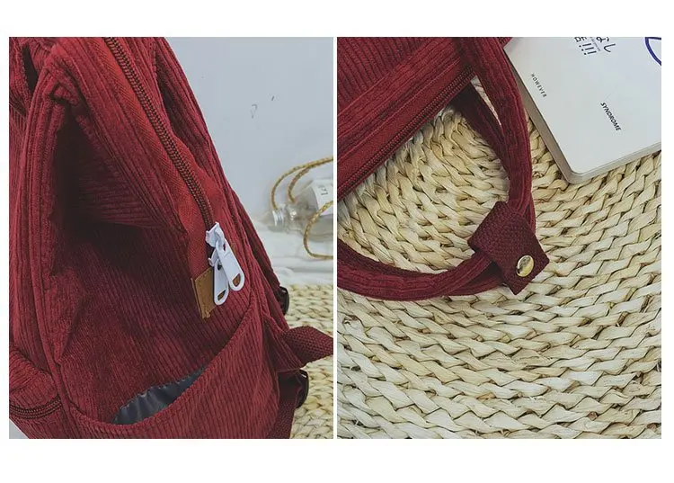 Вельветовые Рюкзаки Женские школьные сумки для подростков девочек Mochila большой емкости повседневные дорожные рюкзаки женский рюкзак