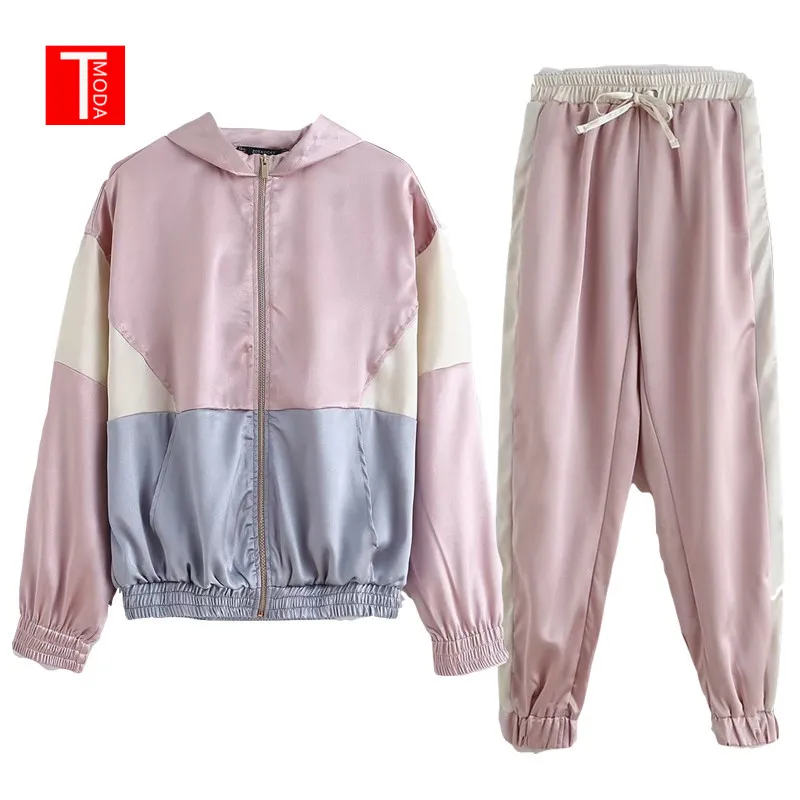 Женский костюм из двух предметов винтажный пуловер-бомбер контрастного цвета