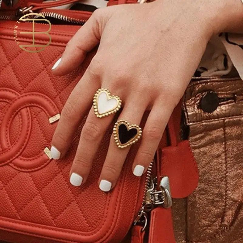 Женское кольцо с сердцем в стиле стимпанк Черное и белое средней длины винтажным