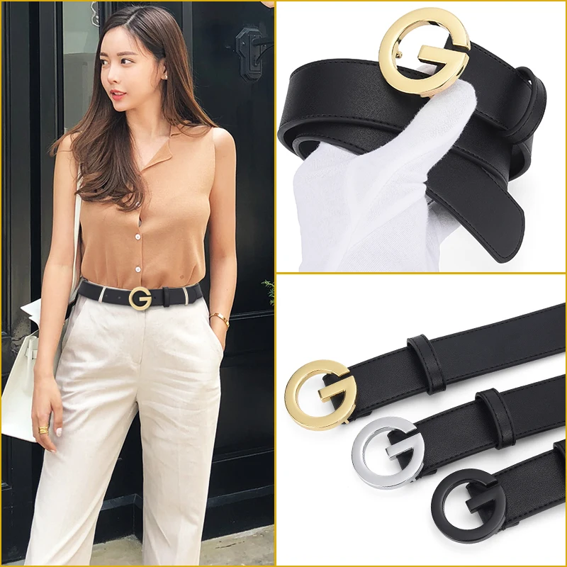 Ремень из натуральной кожи с пряжкой G для мужчин и женщин 100 см | Аксессуары