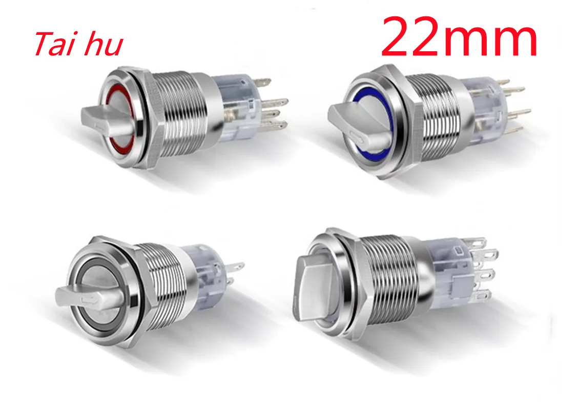 

22mm Self-return Momentary Self-locking Fixation Waterproof DPDT Illuminated Metal Selector Rotary Switch 2/3 Position with LED