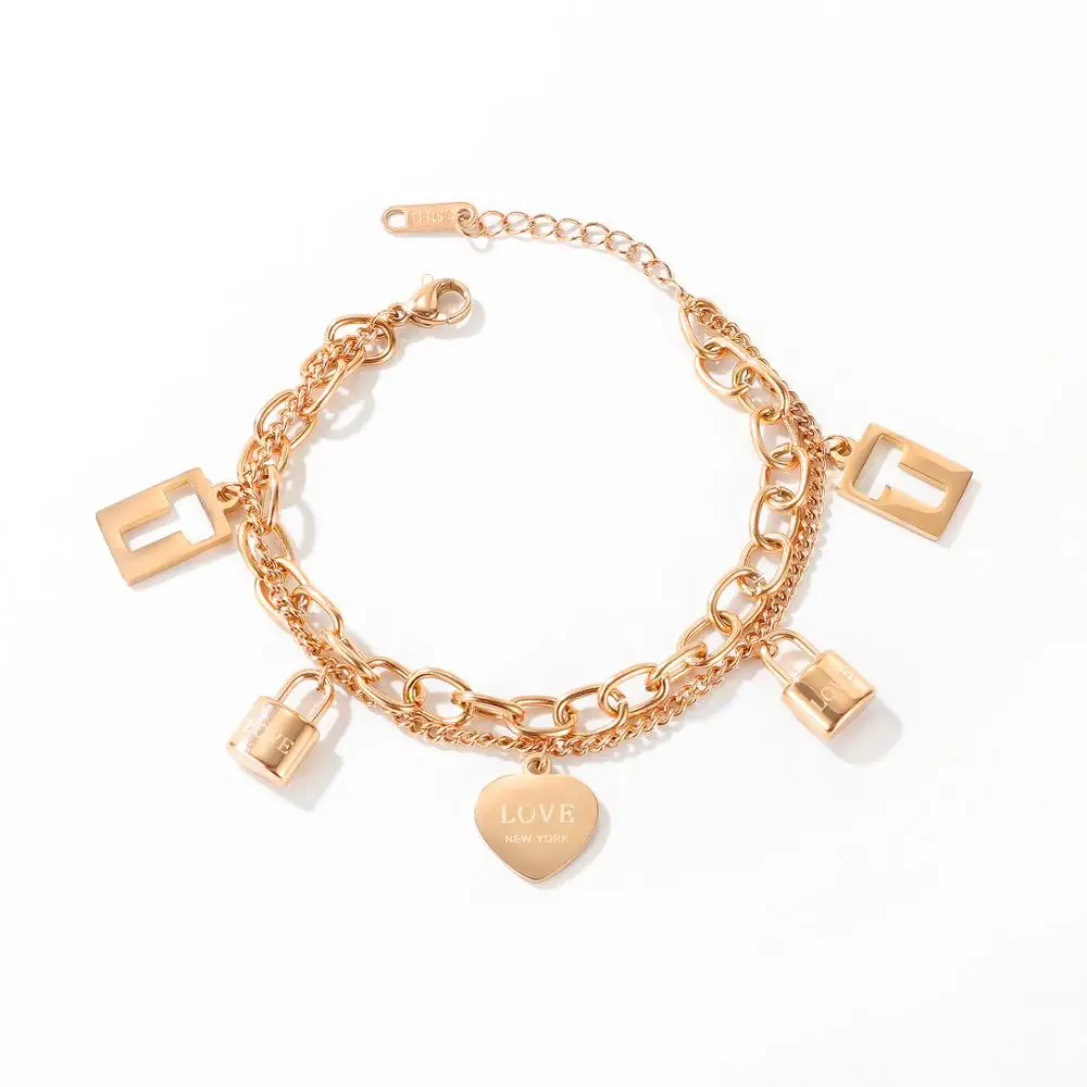 Модные браслеты из розового золота с замком в форме сердца для женщин подвески kpop