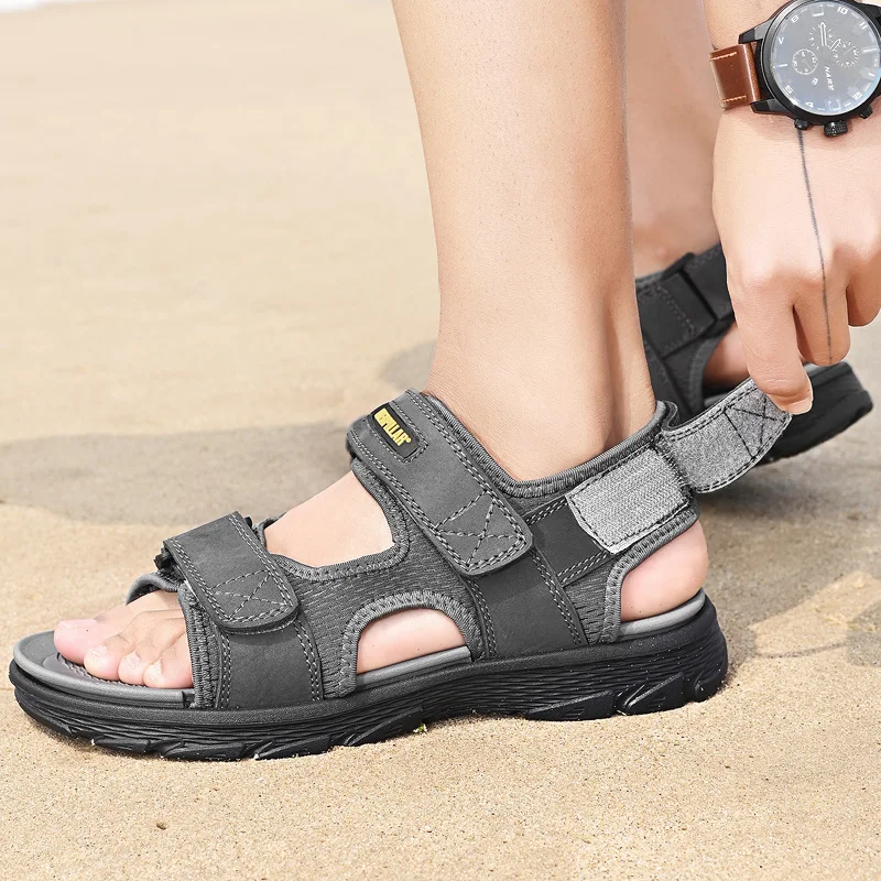 

Original Outdoor Sandals Man Brand Beach Sandals for Summer Genuine Leather Designer Sandals Man Hook & Loop Hiking Men Shoes