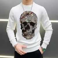 exquisite hot diamond skull design knitting wool custom blouse round neck mens sweater new arrival in winter