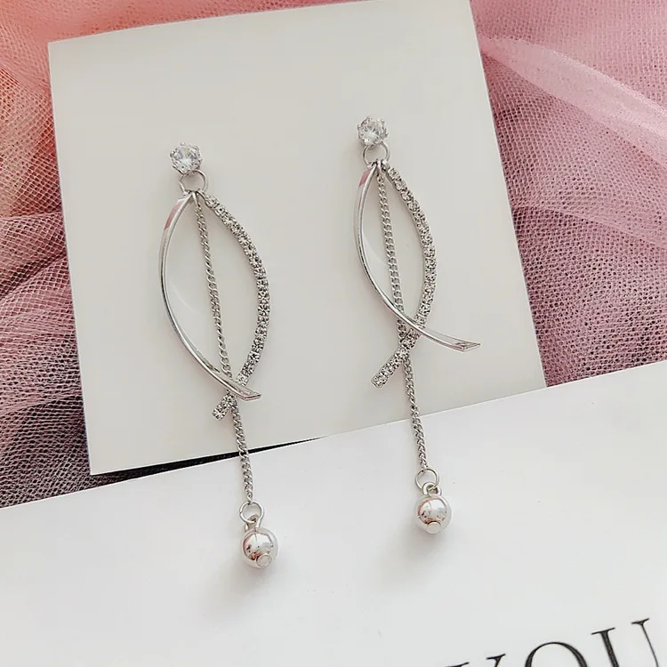 Charm Needle Earrings Dongdaemun Temperament Long Section Simple Crystal Fashion New Gentle Lady Style | Украшения и аксессуары