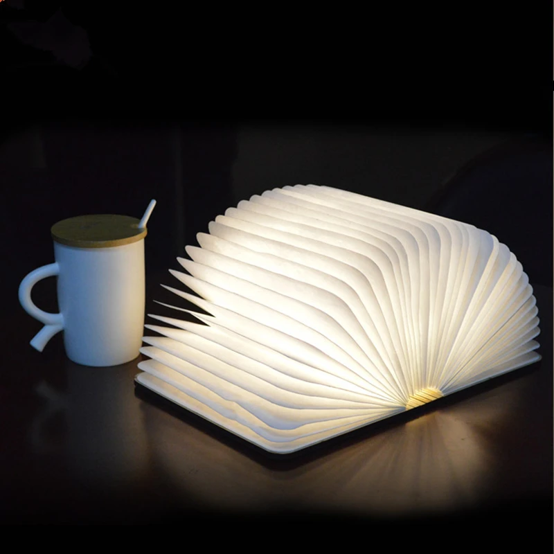 Creative Wood Folding Page Leader Book Colorful Night Light USB Rechargeable Large Size Shape Reading Table Lamp Home Decoration