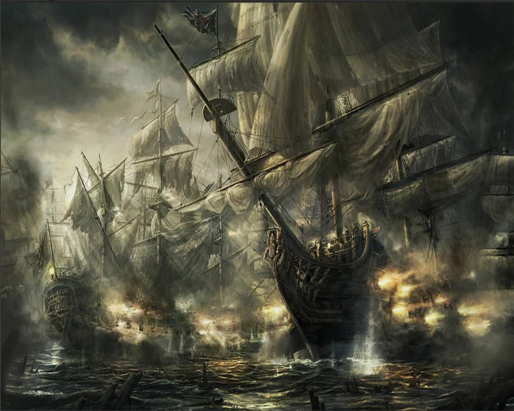 

beibehang wallpaper 3d Custom silk wallpaper retro pirate ship TV background wallpaper home decor fluff wall papers home decor