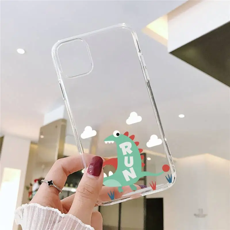 

Creative cute dinosaur Phone Case Transparent for iPhone 6 7 8 11 12 s mini pro X XS XR MAX Plus SE cover funda