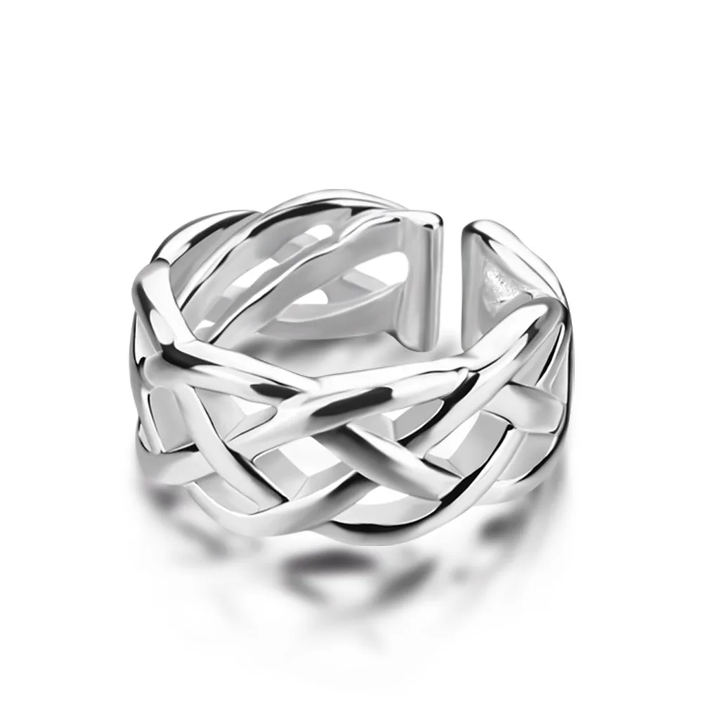 Новинка искусственное серебро простой стиль сетчатый дизайн широкое кольцо