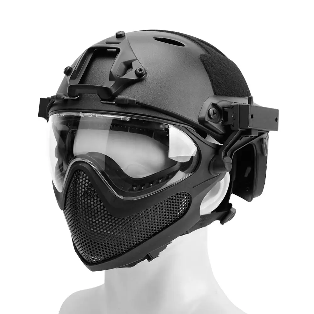 Tactical Fast Helmet Airsoft Full Face Protection Helmet with Removable Face Mask and Goggles Paintball War Game CS Mask Helmets