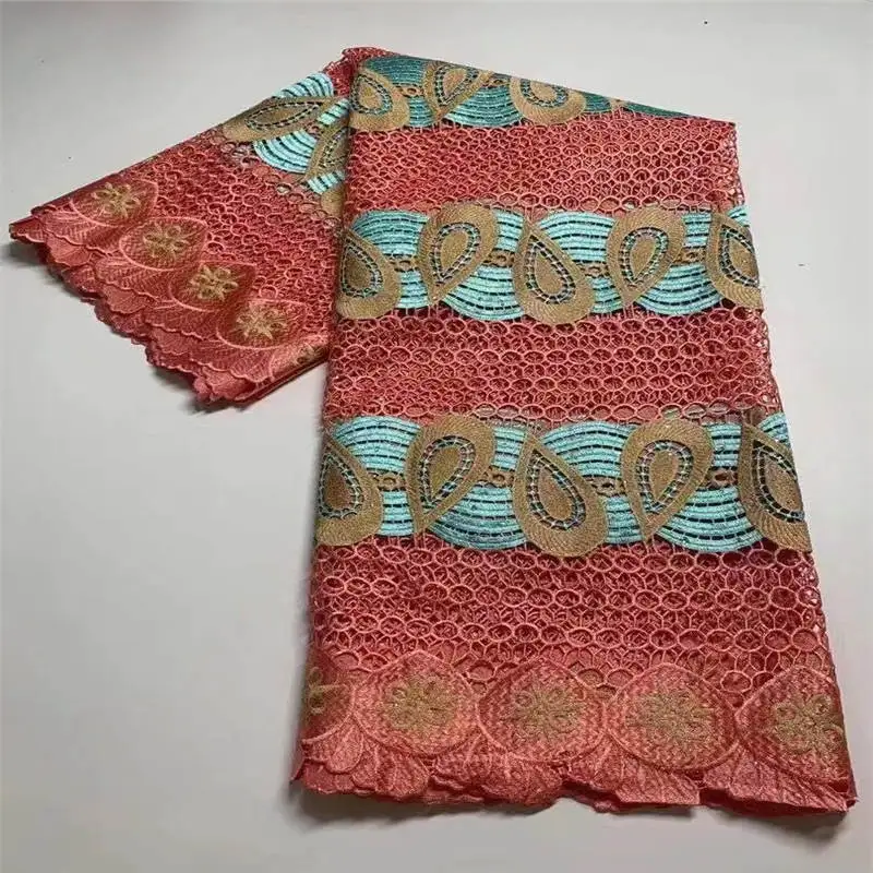 

5 ярдов, последняя модель, ткань Нигерия, Водорастворимая кружевная ткань для вечернего платья, швейный материал! ZQ173